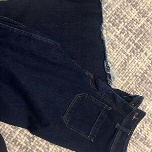 zara wide leg dark jean, raw hem